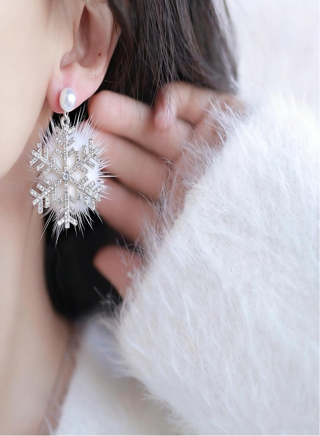 Decixde Christmas Earrings for Women Snowflake Earrings Winter Earring Pom Pom Earring Christmas Jewelry Gifts for Women (Silver) - Image 3